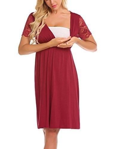 The_Bra_Shop's tweet photo. MAXMODA Womens V Neck Maternity Nursing Lace Short Sleeve Pregnancy Wrap Sleep Dress Dark Red https://t.co/8TM0hDp2Cj https://t.co/iI6C11cx2v