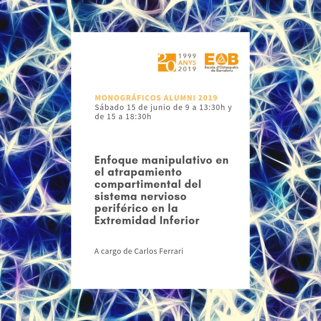 EOB_Barcelona's tweet photo. Taller ALUMNI “Enfoque manipulativo en el atrapamiento compartimental del sistema nervioso periférico en la Extremidad Inferior” con Carlos Ferrari. Para reservar plaza puedes enviar un correo a  alumni@eobosteopatia.com 
https://t.co/Aq1XltxtqO
#somososteopatia #somoseob https://t.co/DUPVFEKZBT