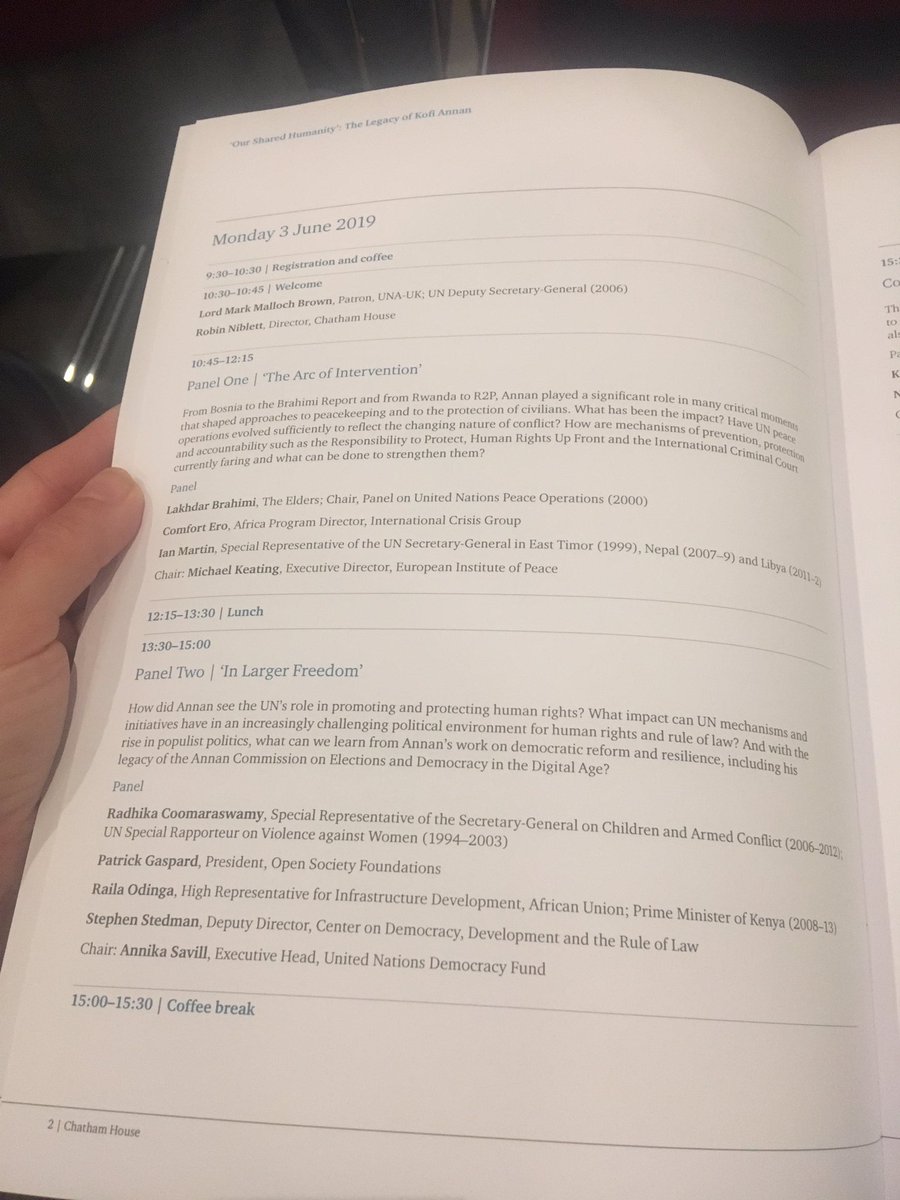 WordsAreDeeds's tweet photo. Absolute treat of a conference starting now @ChathamHouse w/@UNAUK —The legacy of Kofi Annan, opened by @malloch_brown “let’s ask, where do we find our next step forward?” #OurSaredHumanity 🕊 https://t.co/tJtB91gulT