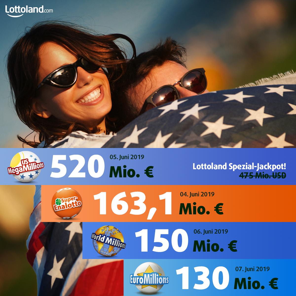 Lottoland's tweet photo. 😍 Der Juni könnte besser kaum starten! ☀️ Es geht nicht nur weiter mit unserem 🇺🇸 #MegaMillions 🎉💰#SpezialJackpot, sondern auch der #EuroMillions #SuperPot lässt grüßen! 💪😍
#MondayMotivation #Montagslaecheln 🙃 https://t.co/3E8jZVIiAK