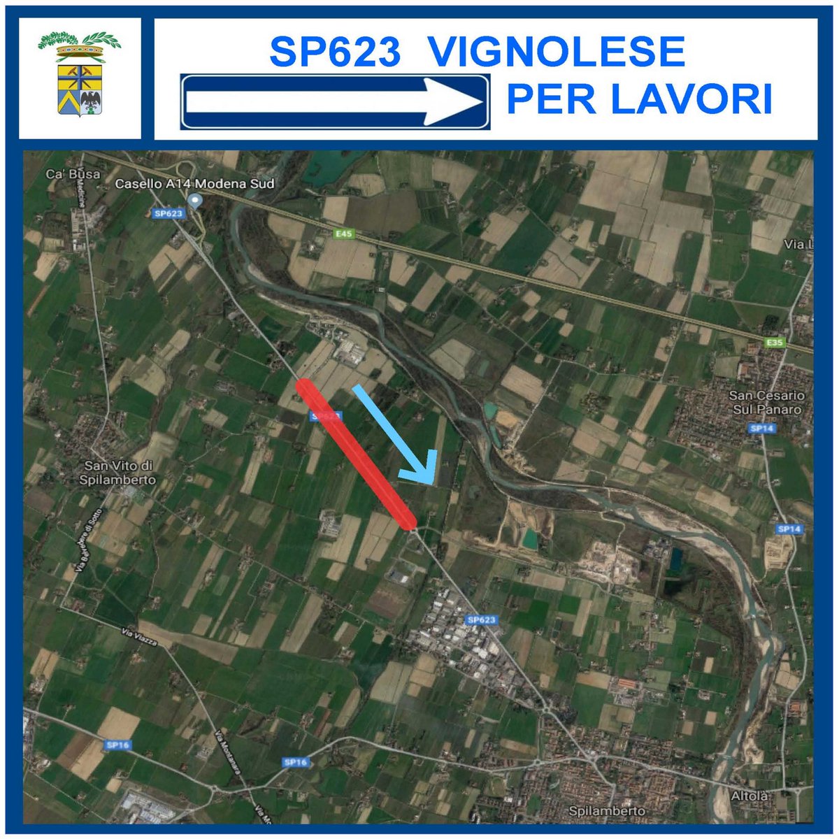 provinciamodena's tweet photo. ✅#SP623 dal 10 Giugno (x 5 mesi)
✅SENSO UNICO dir. #Spilamberto x lavori di messa in sicurezza strada.
Ci scusiamo x il disagio!
@gazzettamodena @ModenaToday @Carlino_Modena @trc_tv @ModenaPM @TvQui @emiliaromagnago @StradeAnas @A1autostrada @TrafficoA @CCISS_Ministero https://t.co/UBucseY4Ey