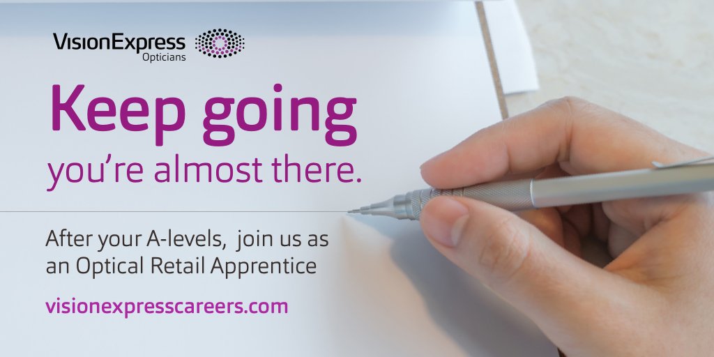 You've almost made it! Have you thought about what you're going to do after your A-levels? Why not join Vision Express as an Optical Retail Apprentice? 

To find out what we have to offer, visit: lnkd.in/dk7Vngy