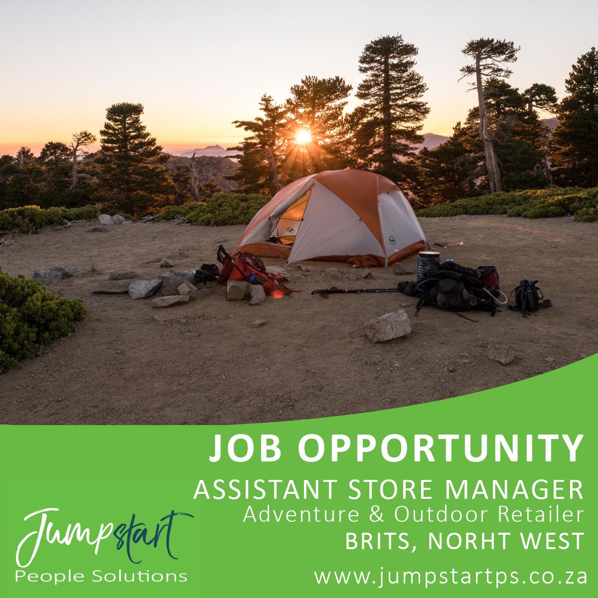 JUMPStartPS's tweet photo. 🚨 VACANCY ALERT! 🚨 Assistant Store Manager for an adventure &amp; outdoor retailer in Brits. 
For more info visit https://t.co/2Wg8tk3EHB
#JumpStartPS #AssistantStoreManager #StoreManager #Retail #RetailJobs #JobsSouthAfrica #Recruitment #JobSeekers #Career #JobSearch #JobListing https://t.co/vpVVzkU2Jr