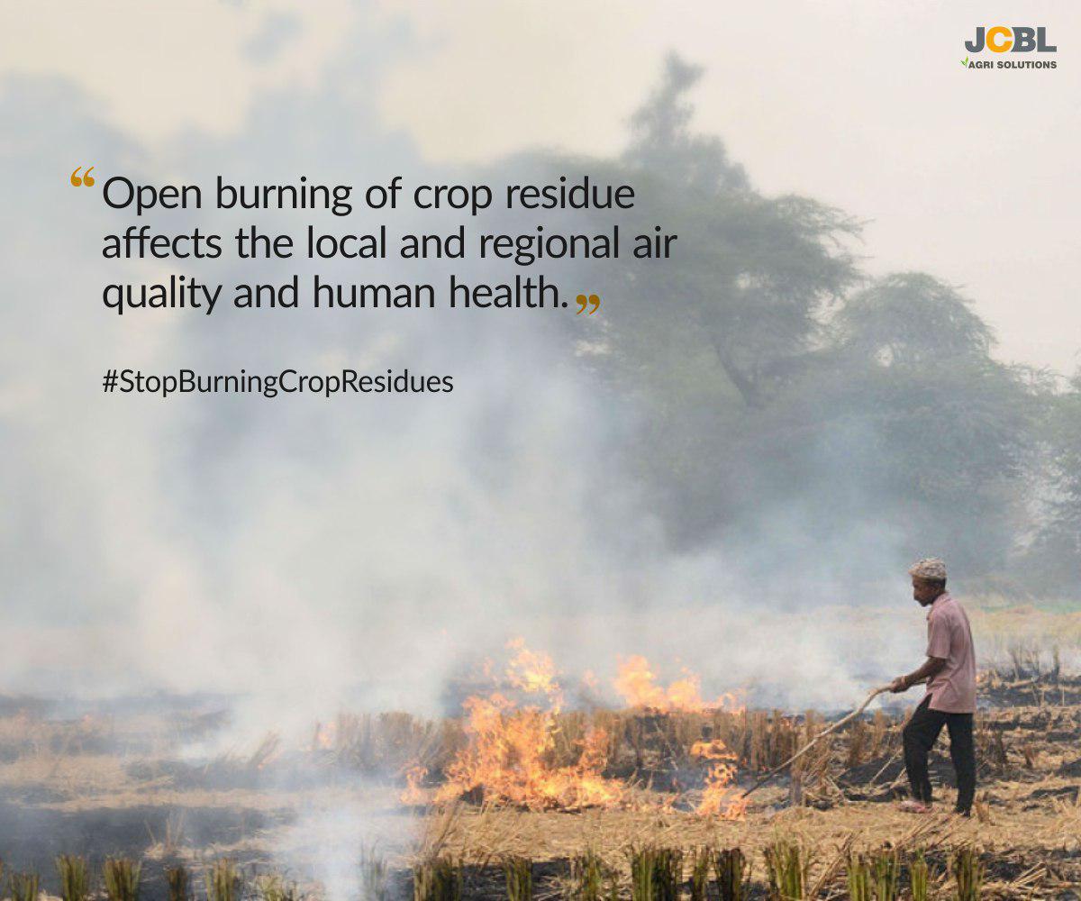 JCBLAgriSoln's tweet photo. Crop residue is a common source of air smog and poor air quality, which has adverse impacts both short-term and long-term on human health at local, regional and global levels. It’s time to #StopBurningCropResidues and care for the environment. #EnvironmentDay2019 https://t.co/UaaFT9Hzoc