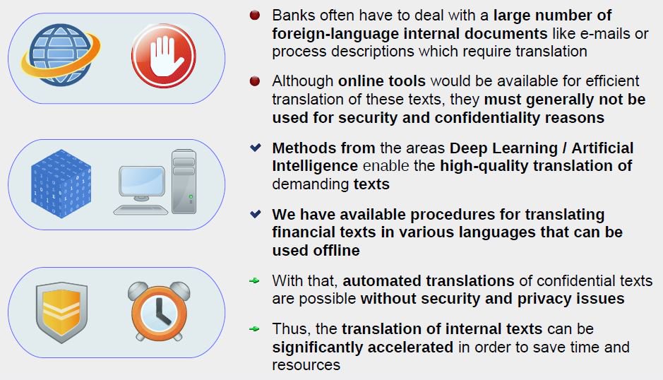 RiskDataScience's tweet photo. You are looking for a #translation tool
- specialized in #financial texts?
- without #privacy / #DataProtection issues?
- with no Internet / 3rd party dependencies?
- without limitation of the translated amount?
> Check out our #OfflineTranslator
https://t.co/Db9IBYQPBg #ai https://t.co/yB3vsdIr4n