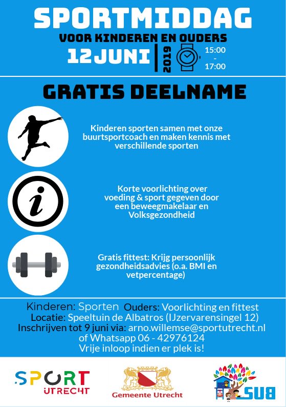 Sportmiddag voor kinderen en ouders op 12 juni