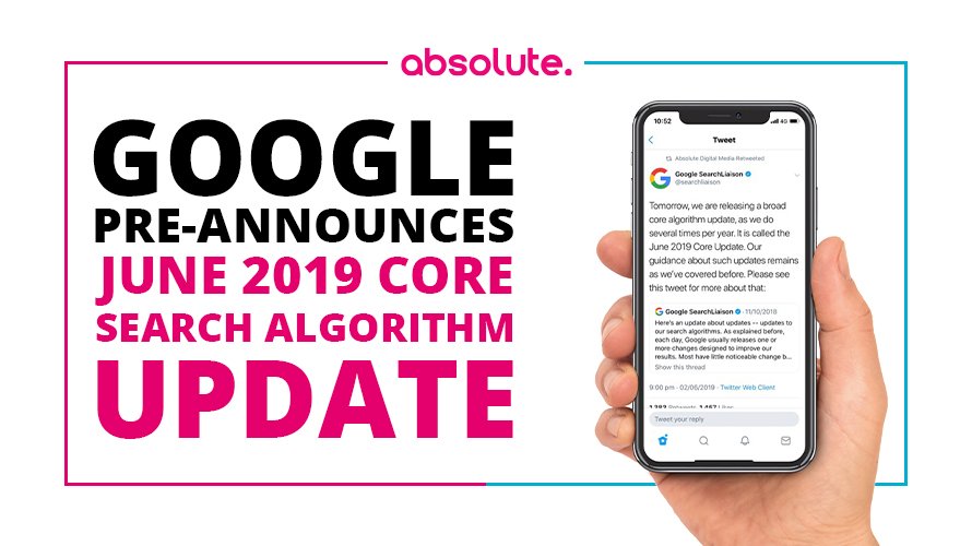 AbsoluteDMedia's tweet image. News: @Google has pre-announced the roll out of its next broad core algorithm update, which will reportedly begin on Monday 3rd June 2019 🚨 #algorithmupdate
