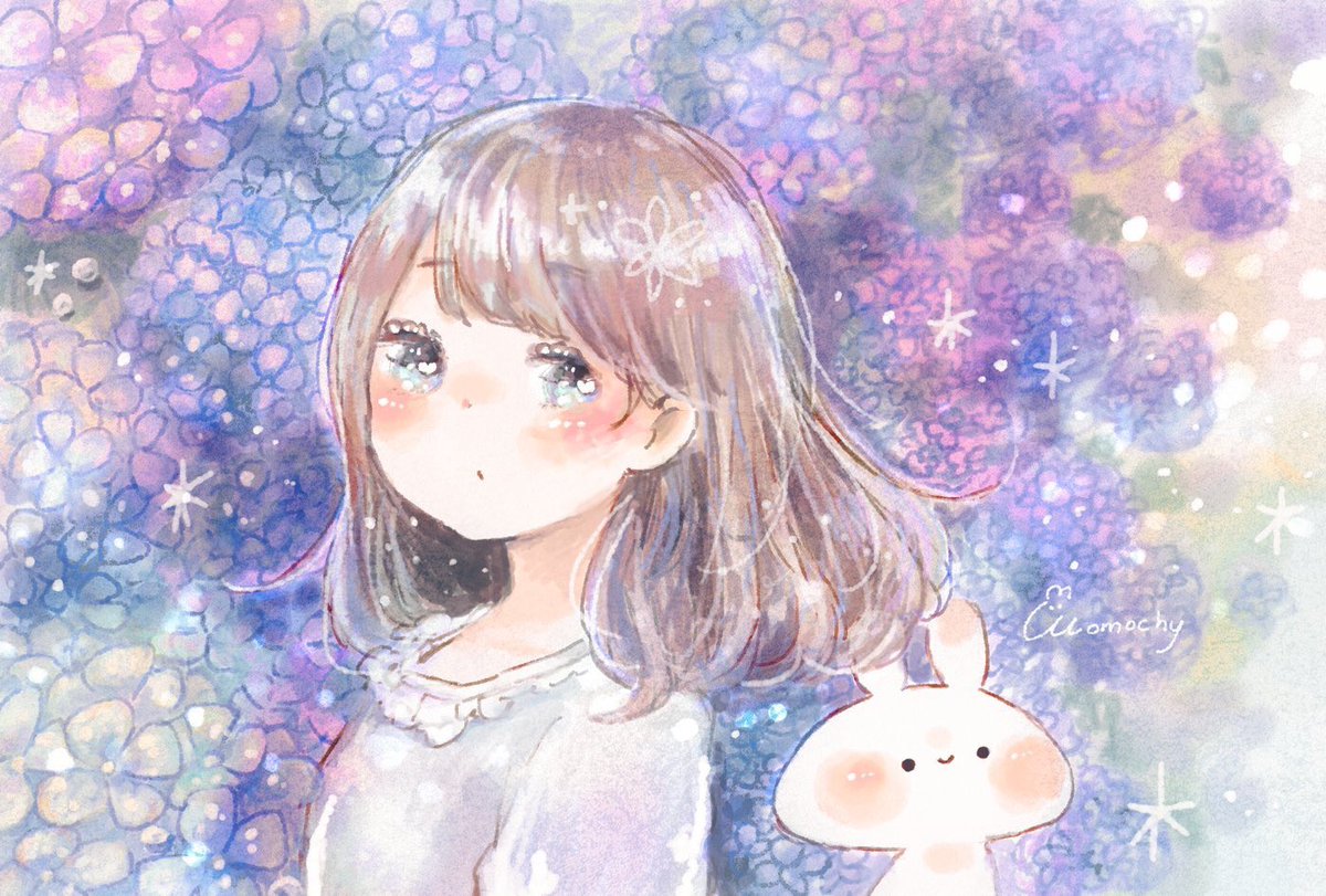 「今まで描いたアジサイの絵たち。
大好きなお花だからたくさん描いてた.*・゜ 」|momochy🐇 (ももちー)のイラスト