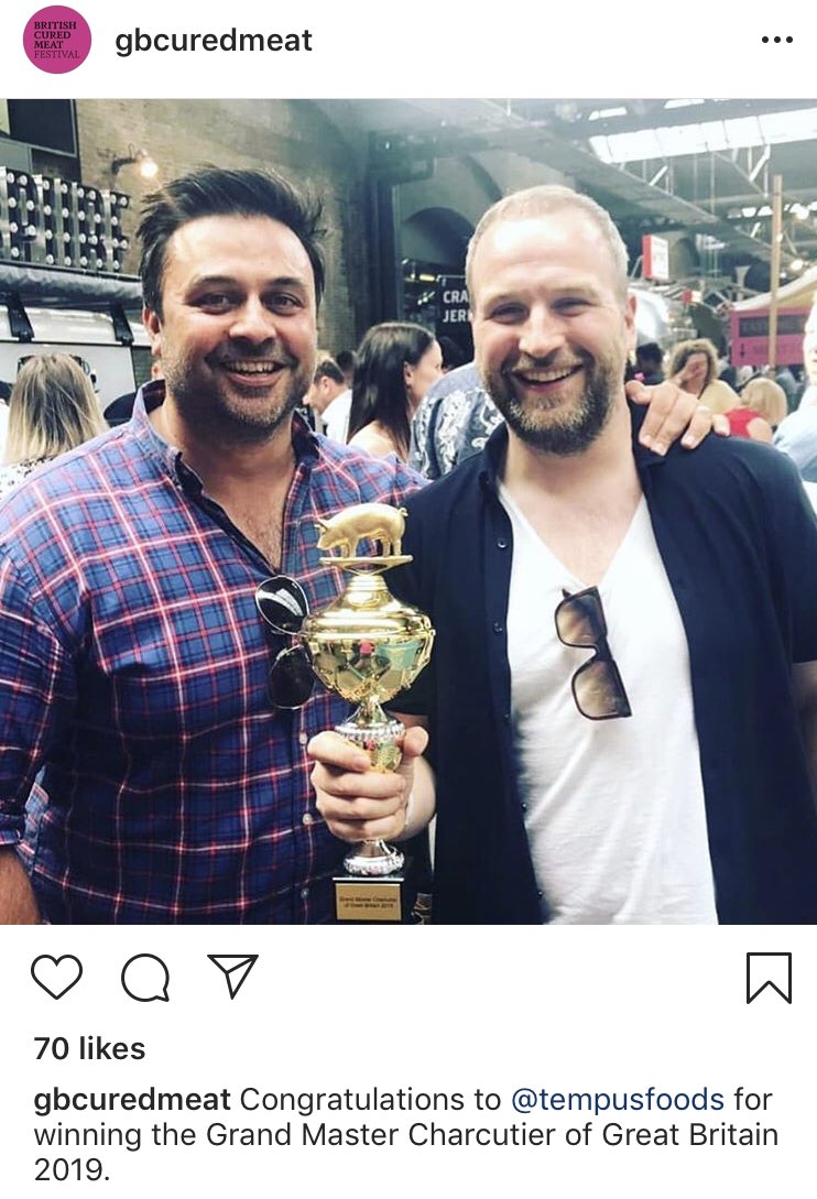 hwallop's tweet image. Huge congratulations to @FoodsTempus for winning the @GBCuredMeat Award yesterday. 
It was great fun judging it - and Tempus were worthy winners. Their guanciale is spectacular.
