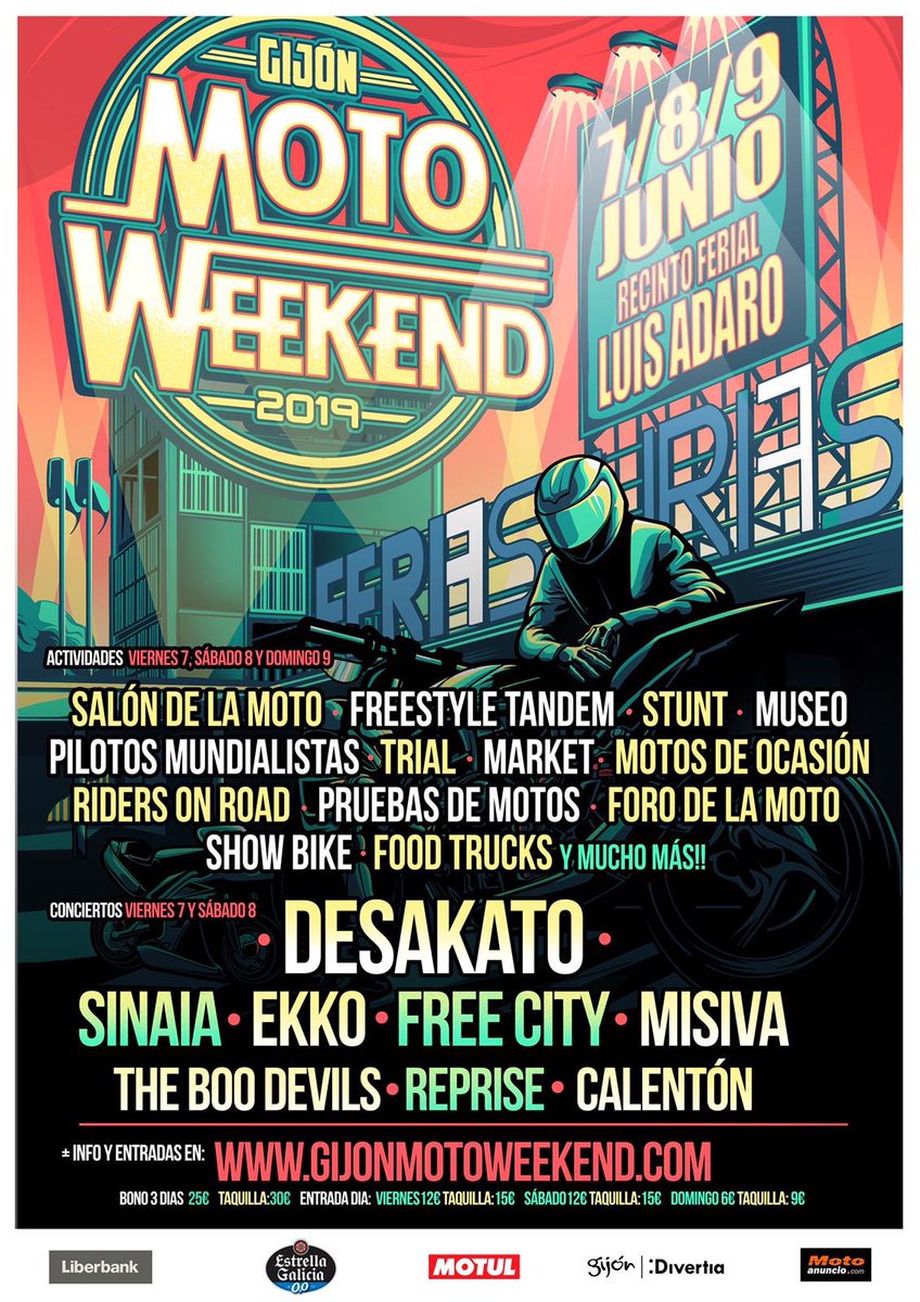 Emilio_Zamora's tweet photo. Con el subidón del finde todavía en el cuerpo nos ponemos a preparar los eventos del próximo finde.... el sábado 8 nos vemos en @moto_weekend ‼️ El festival de la moto por excelencia, un eventazo único‼️ 

#motoweekend #gijon #conciertos #freestyle #stunt #salondelamoto #market https://t.co/0k9z3y5DoV