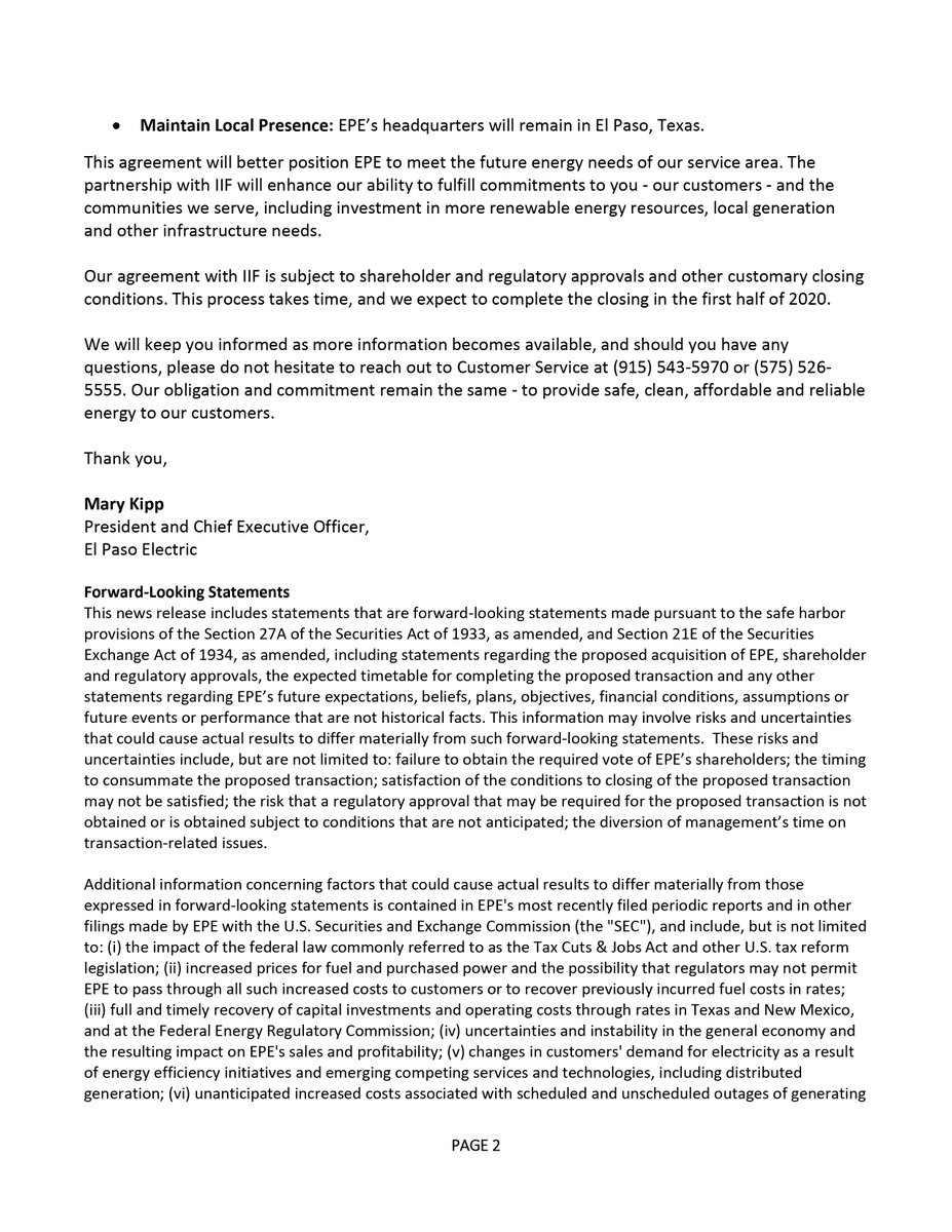El Paso Electric On Twitter Epelectric S President And Ceo Shares An Important Announcement With Our Valued Customers