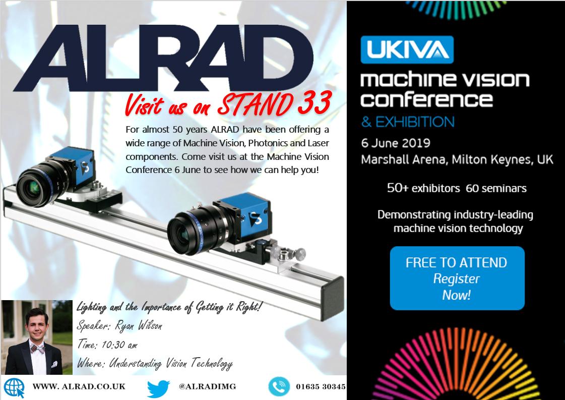 Alradimg's tweet image. Alrad Instruments on Stand 33 at the MVC, Thursday 6th June. Come and join us for all of your machine vision needs! #MVC2019 #MachineVision
