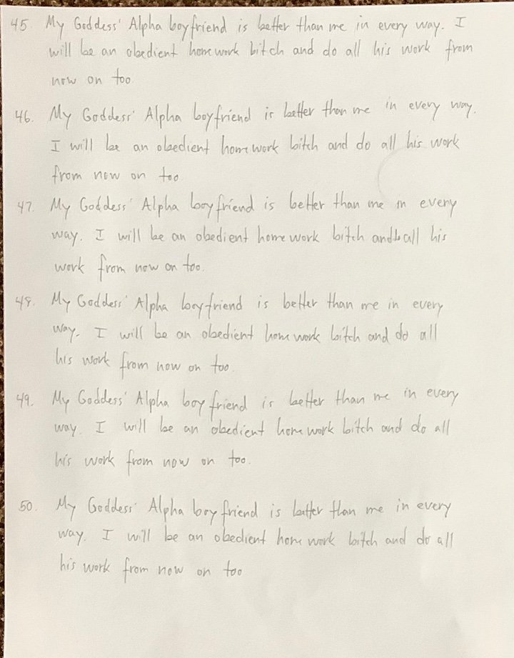 My loser is now officially doing not only mine, but my boyfriends homework aswell 😇

Whenever he isn't busy with that, he will be writing more and more lines for us~ He can say goodbye to any free time for a while 😂

#animefindom #animecatfish #homeworkslave #hwslave #findom