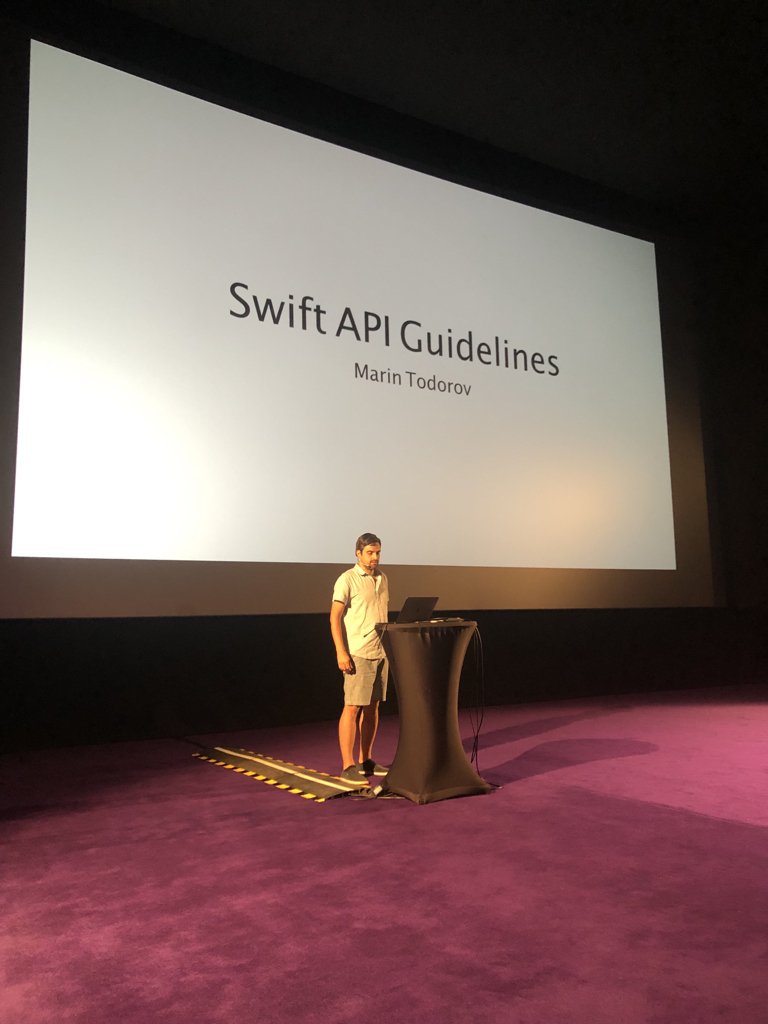 AltConference's tweet photo. Now @icanzilb is giving us a tour of "Swift API Guidelines" #AltConfBerlin https://t.co/TcnMtyEhA7