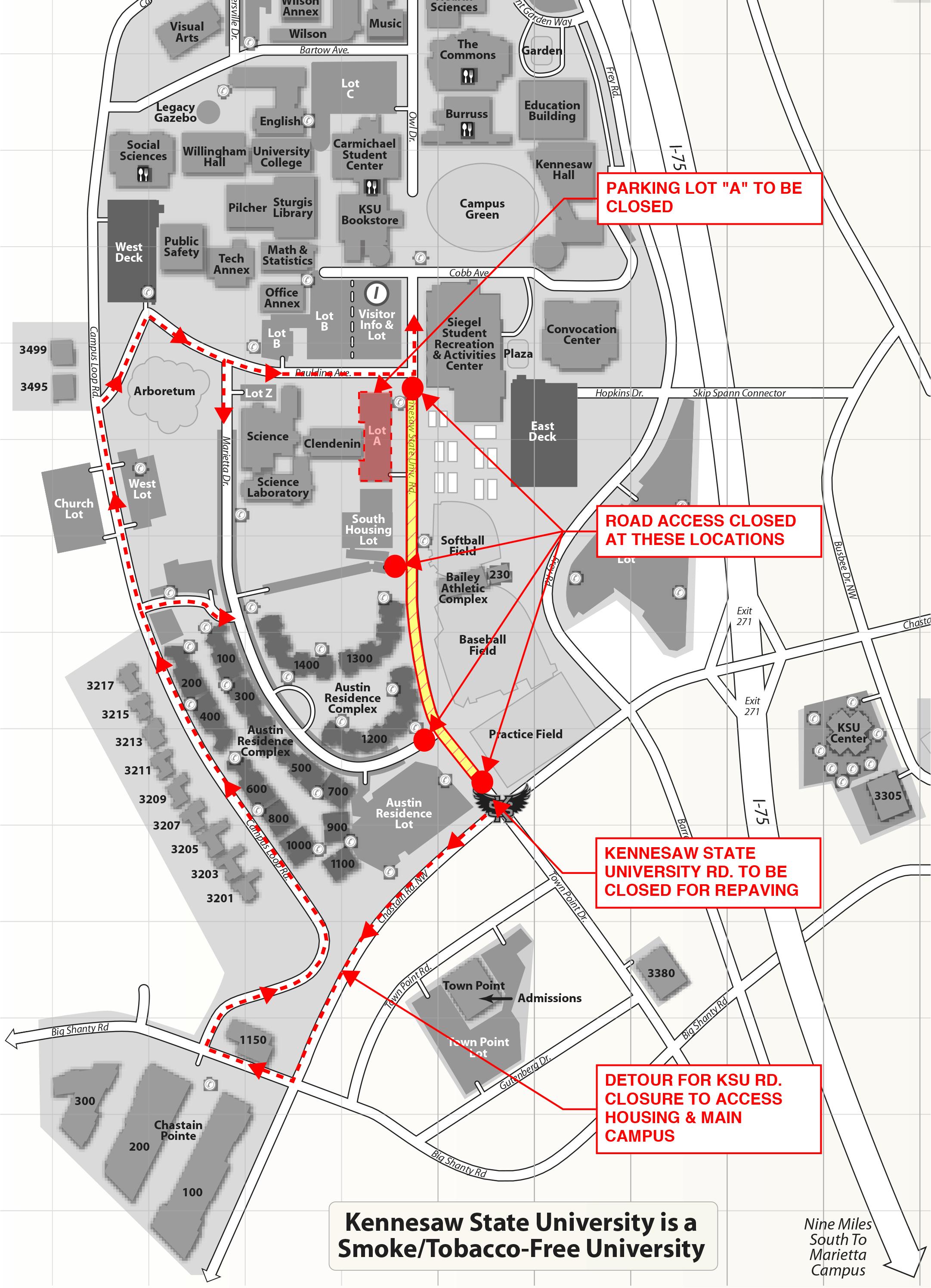 Kennesaw State University Map Kennesaw State On Twitter: "Reminder: Kennesaw State University Road From  Chastain Road To The Stop Sign At Paulding Avenue Will Be Closed For  Repaving Starting Today. Please Follow The Detour Route. The