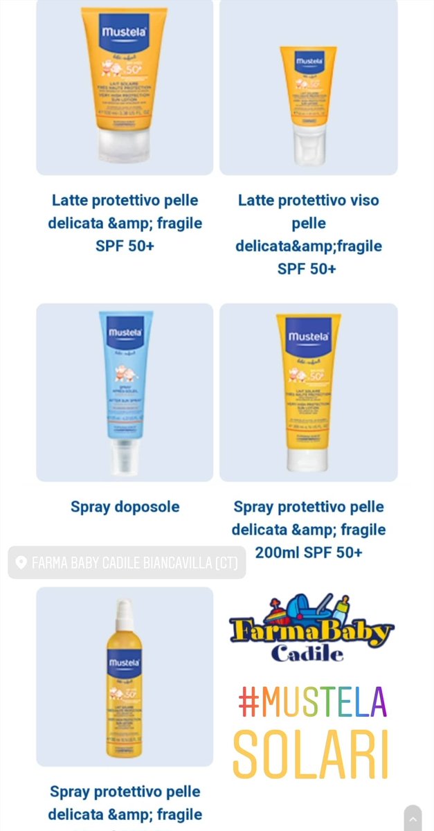 FarmaBabyCadile's tweet photo. Per proteggere efficacemente la pelle del tuo bimbo dai raggi UVA e UVB e preservare il loro capitale cellulare affidati ai Solari Mustela

Li trovi nei nostri punti vendita #Cadile #Catania @Mustela_Italia https://t.co/7JwTBZLEDE