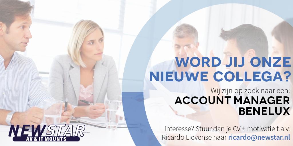 Kom ons team versterken! We zoeken een Account Manager Benelux. Voor meer informatie betreffende de vacature: bit.ly/2IcnYUS
Interesse? Stuur jouw CV en motivatie naar ricardo@newstar.nl