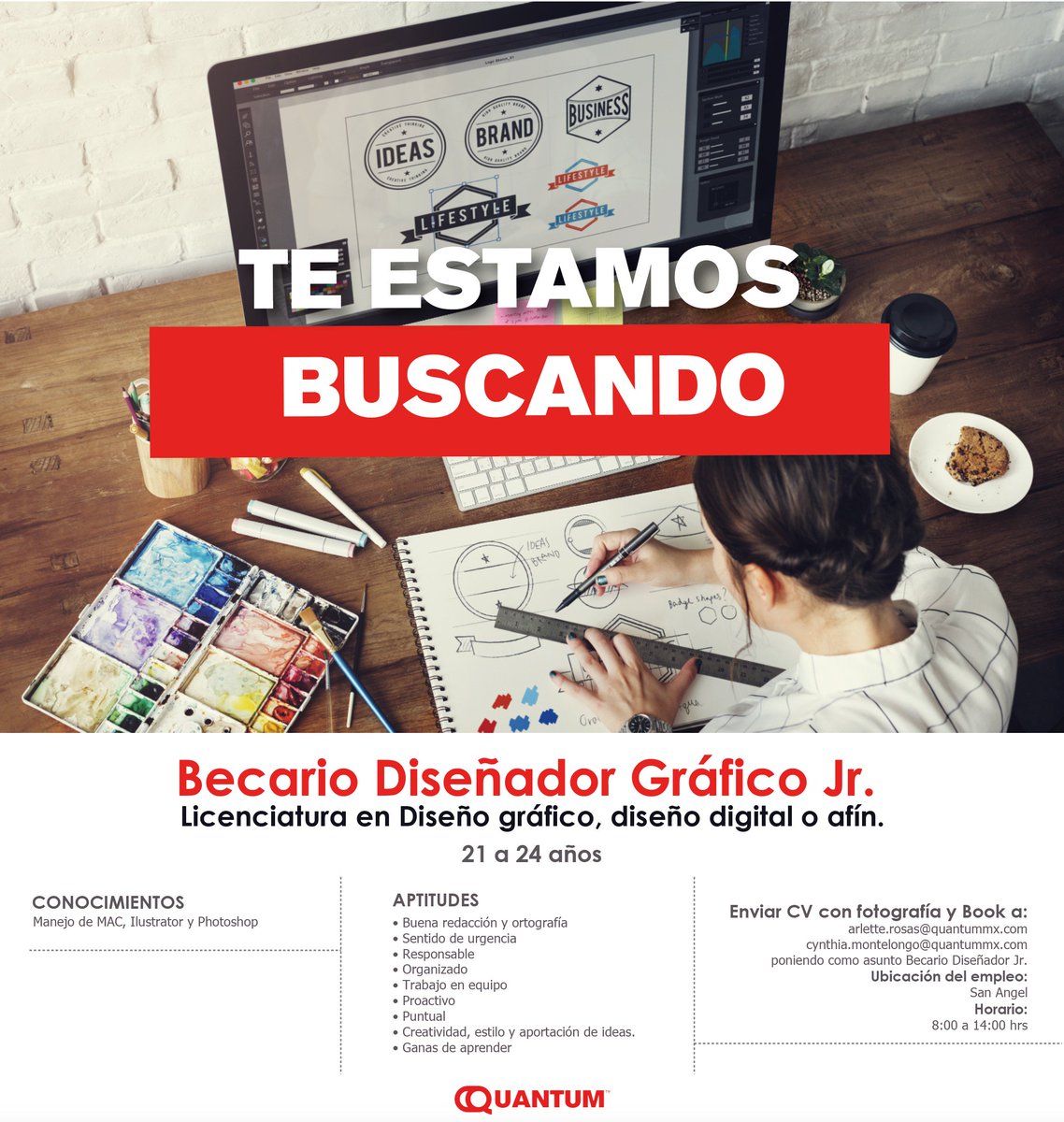 QuantumMx_'s tweet photo. En #Quantum te estamos buscando, Becario de Diseño Gráfico #empleo #buscoTrabajo #becario #diseñadorJr #medioTiempo https://t.co/3TQQh6UJt8