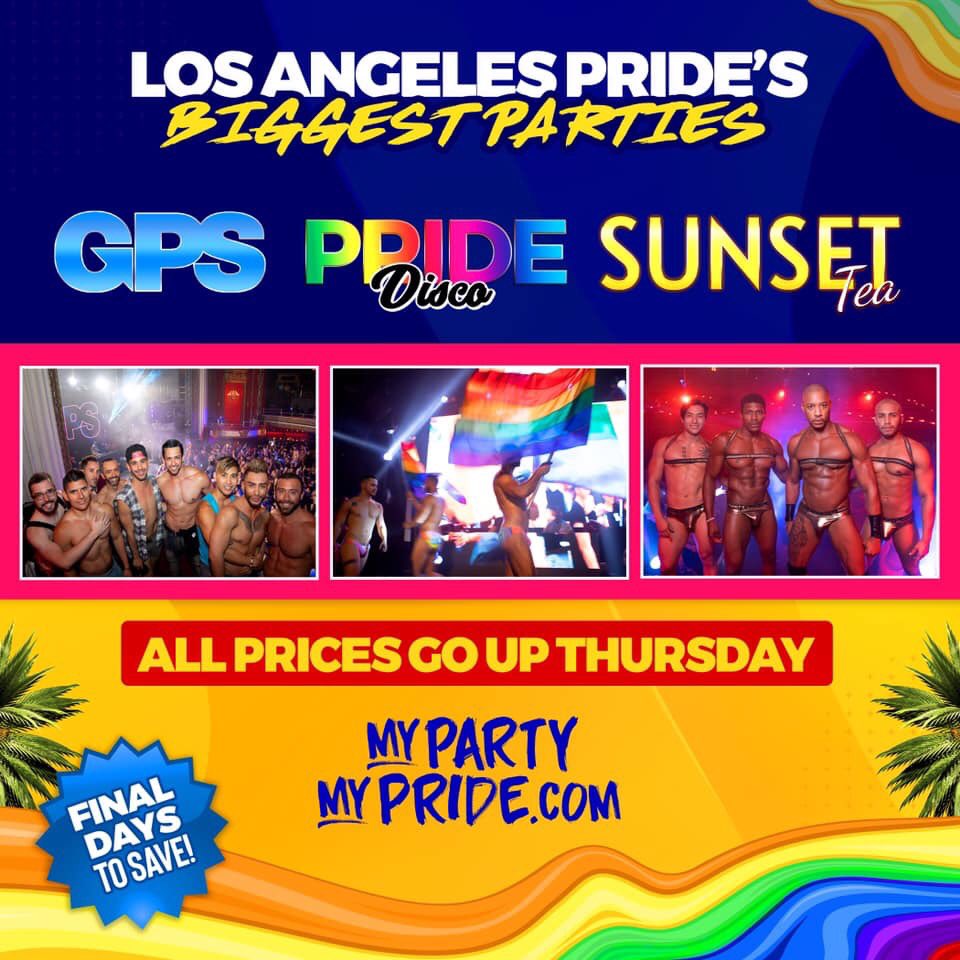 lovingweho's tweet photo. Los Angeles Pride’s Biggest Parties #findyourgps #pridedisco and #sunsettea
Get your tickets now at https://t.co/1GaTafoaiX
#lapride #gps #weho #dtla #gayweho #topgaynewz #pridemonth #prideweekend #lgbt https://t.co/VjNOjJZmcQ