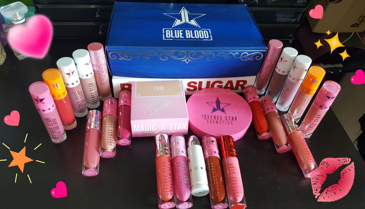 My @JeffreeStar collection is coming along nicely #blueblood #bloodsugar #velourliquidlips 💙❤