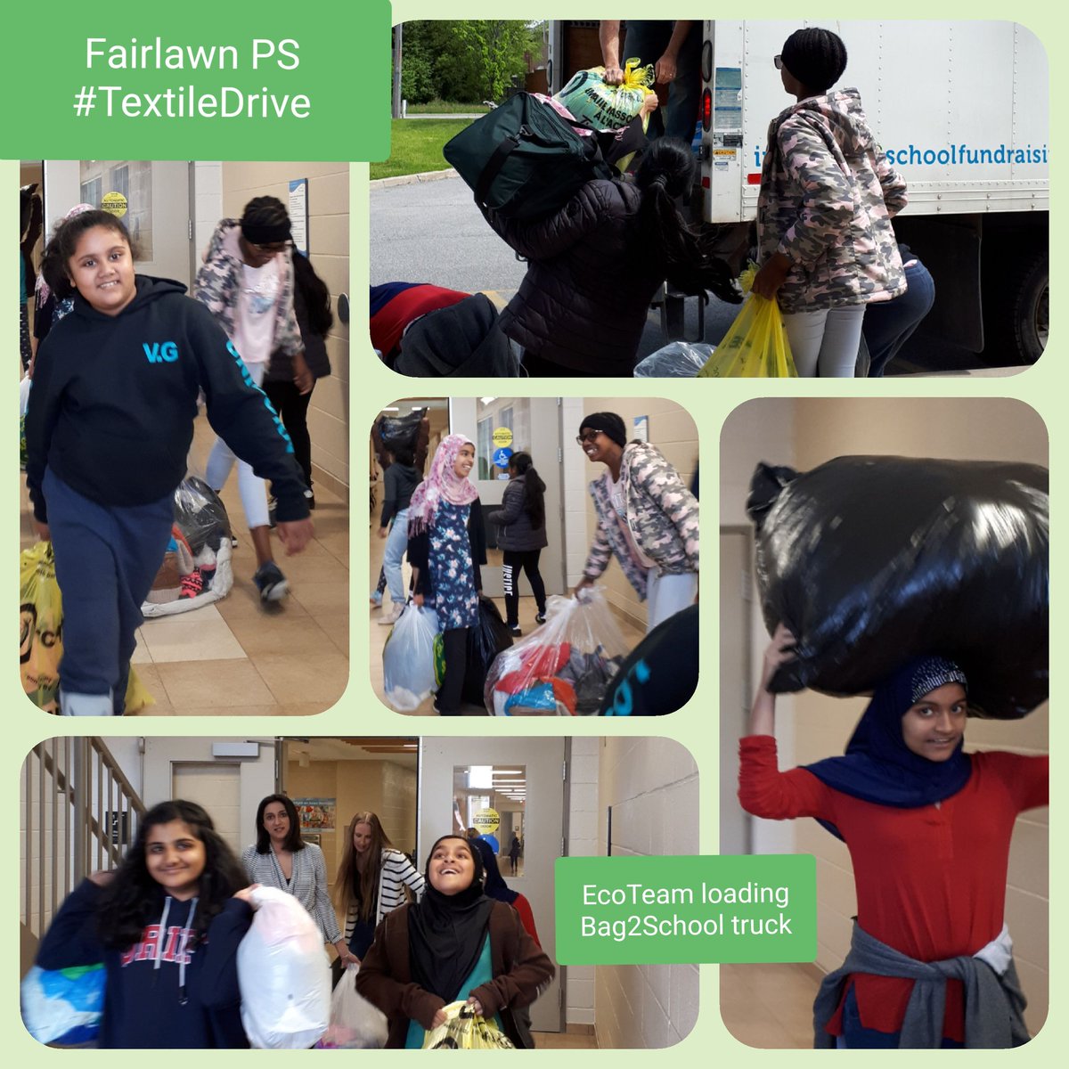 .@bag2schoolna has picked up our donations! @FairlawnPSPDSB diverted 1609 pounds of #RecycledTextiles from landfills that raised $146 for an @EcoFairlawn eco-initiative! #peelproud @PeelSchools @PDSB_eco