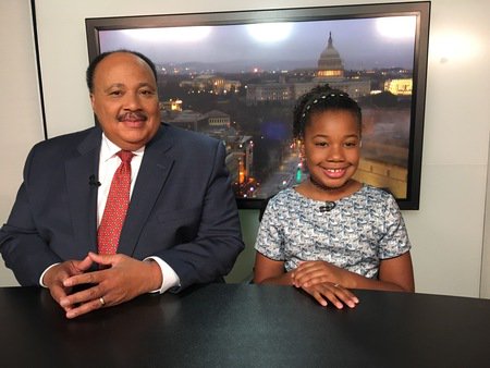 OfficialMLK3's tweet photo. #MondayMemory Celebrating father/daughter time on set at @CNN. Grateful for these moments with Yolanda. Proud of the young lady she is and the great things she will do! #MLK3 #YRK #DaddysGirl https://t.co/Gl5JnlmSXv