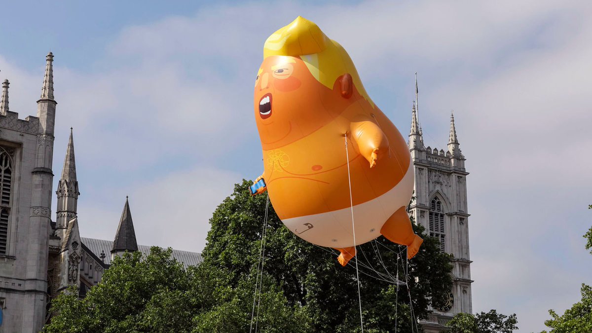 TheOnion's tweet photo. Panicking Trump Trying To Recall Recent Affairs He’s Had After Spotting Baby Balloon In London Protest Crowd https://t.co/SNBnGonr6J https://t.co/P8VTDIfvh8