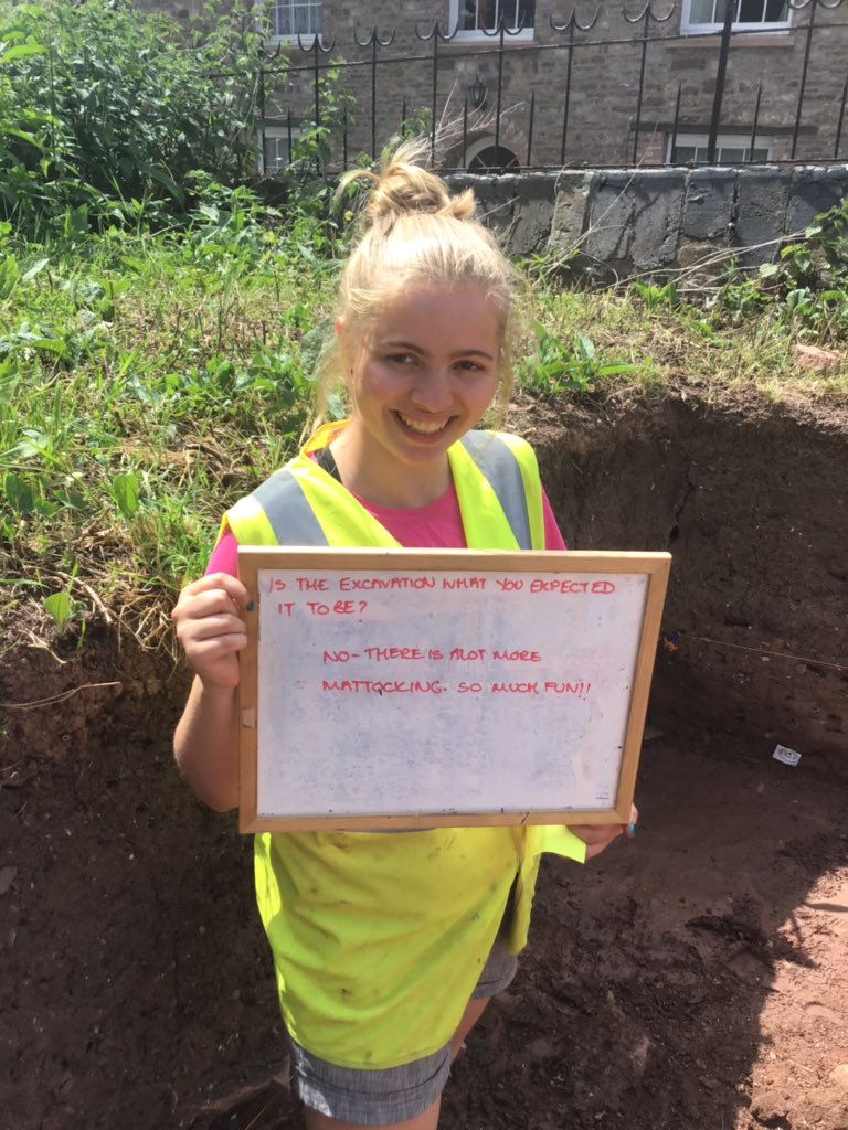 UoBristolHARP's tweet photo. We asked some students what they like about the dig and why they chose archaeology. Some highlights where finding animal bones and mattocking! #mattockmonday #digberkeley #Archaeology https://t.co/VfgvfCcXHT