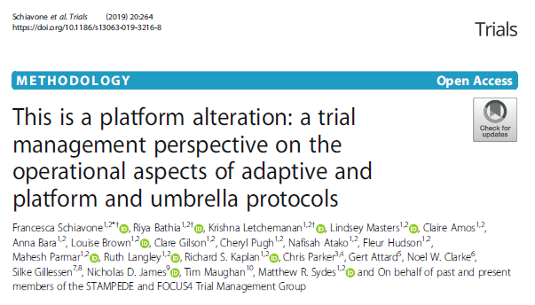 mattsydes's tweet photo. Did you see our trio of linked papers in #TrialsJournal about implementing platform clinical trial protocols, drawing on our #STAMPEDEtrial and #FOCUS4 experiences? #SuggestedReading for people with quiet moments at @ASCO #ASCO19 and @PSIUpdate #PSI2019 https://t.co/dOTSyZ4JTt https://t.co/u9iTVo2rcq