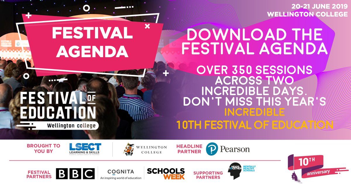 EducationFest's tweet photo. 🎪🎭AGENDA OUT NOW 🎪🎭
After 9 months of preparation we're delighted to finally publish the full agenda for the 10th Festival of Education.
View the agenda here 👉https://t.co/z6ydRxAvAH
🗓️20-21 June📍Wellington College #EducationFest https://t.co/rrzt26hYEH