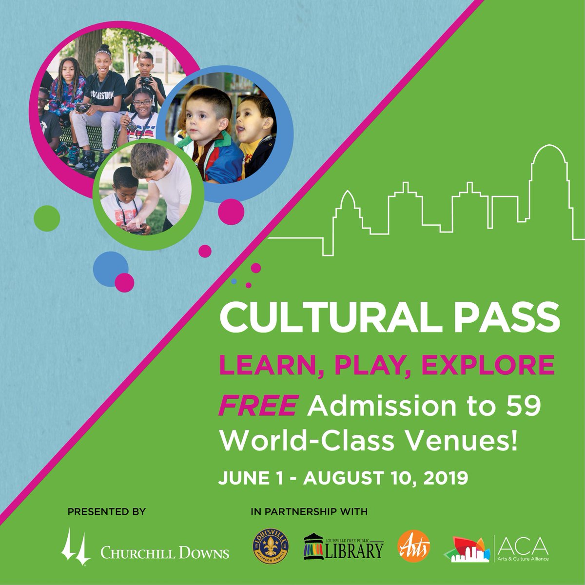 The 2019 Cultural Pass is now available for pickup at any BCPL location! #CulturalPass presented by <a href="/ChurchillDowns/">Churchill Downs</a> is good for one-time, FREE general admission at 59 area institutions through August 10th. Ages 0–21. Learn more at bcplib.org/cultural-pass.