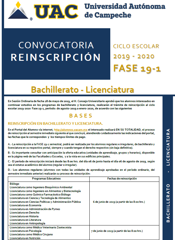 DASEuacam's tweet photo. Convocatoria de Reinscripción 2019-2020 https://t.co/vgBzZfyogo