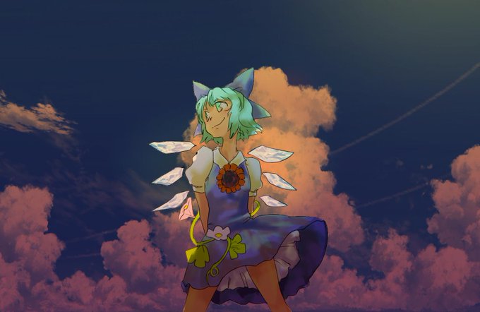 前に描いた夏チルノ。背景は渋にあったフリー素材です 