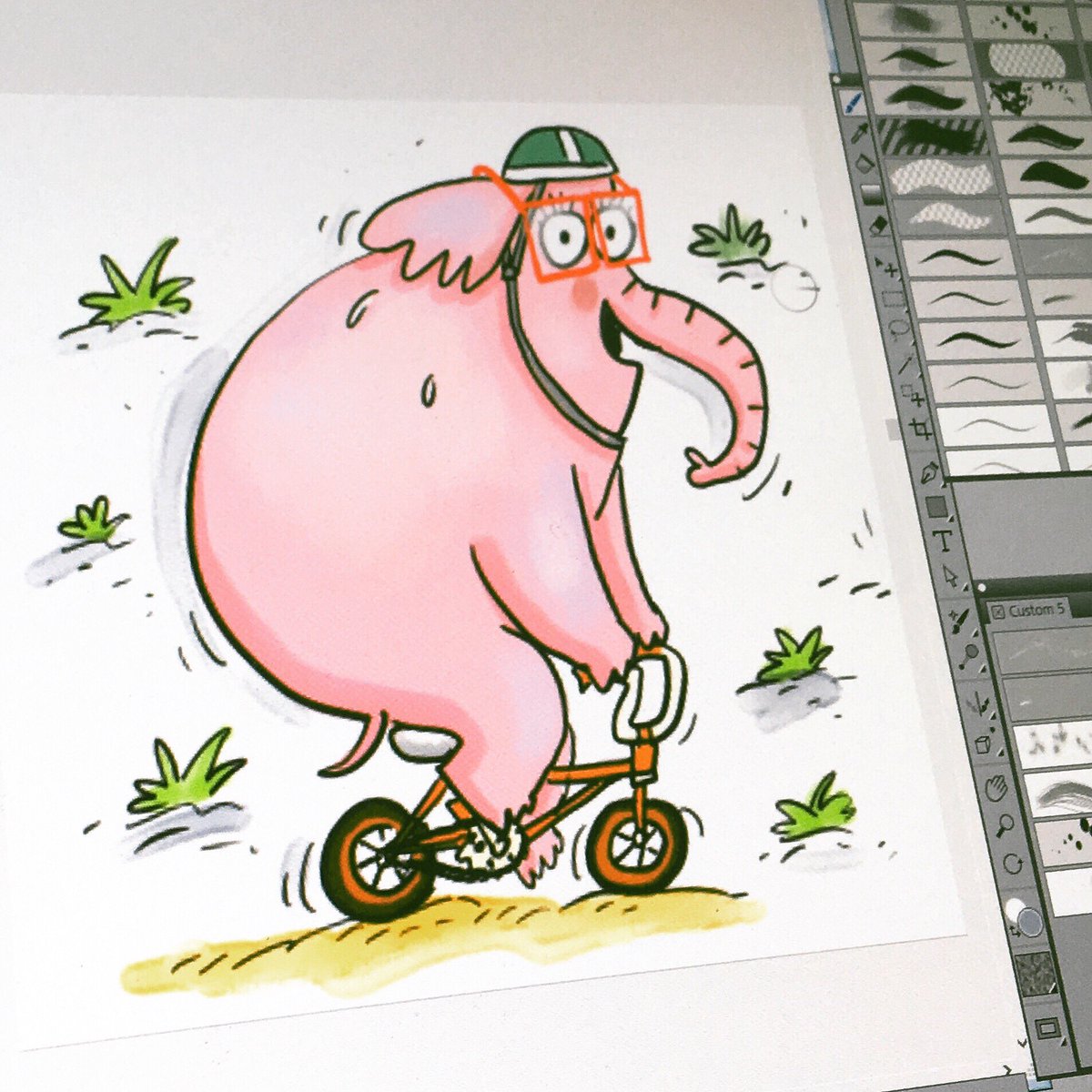 Something for #worldbicycleday #elephantonbike #elephant #bicycleriding #childrensillustration #kidlitillustrator #kidlitillustration #corelpainter #illustration #cartoon #cartoonelephant #bicycle