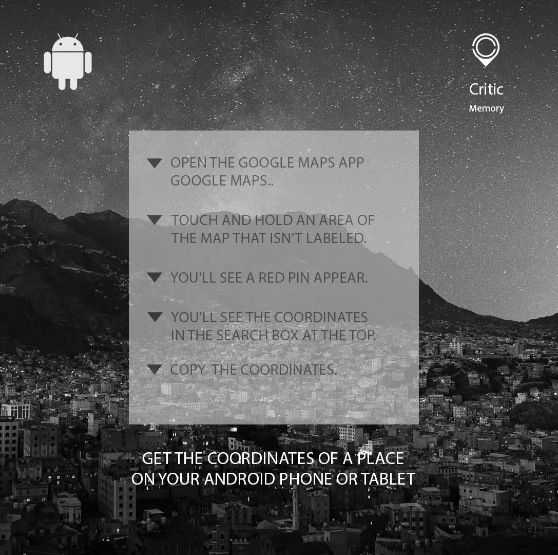 criticmemory's tweet photo. How to get the coordinates on the app Google Maps, the doors to participate with your submissions has opened until the end of August. We hope you join us in documenting the #criticmemory, you can send your entries to our Gmail: criticmemory@gmail.com.
#photo by @Basha__ https://t.co/NukPRlmzTS