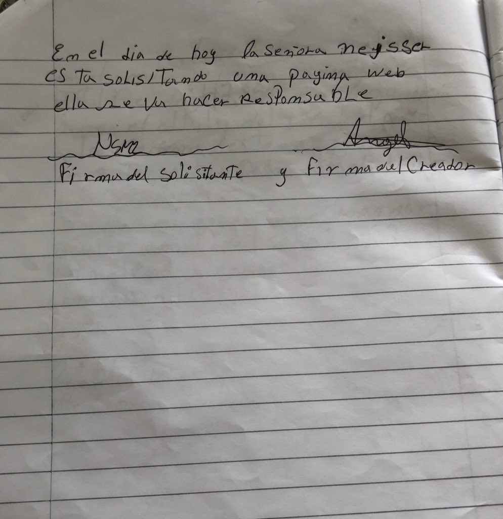 esneisser's tweet image. Un niño llegó al local ofreciéndome una página web para incrementar las ventas, hizo hasta un contrato y dijo que para el viernes estaba lista la pág y que me iba a traer la copia del contrato porque él es una persona responsable

Presten atención al contrato, esto es maravilloso