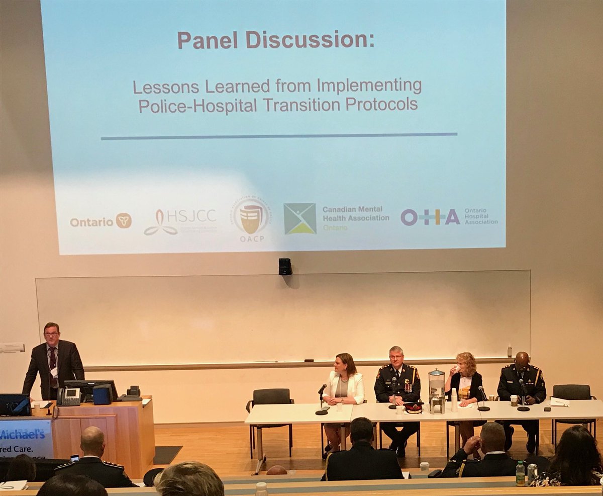 ChiefMcGuire's tweet photo. Discussion “Lessons Learned” from implementing Police - Hospital Transition Protocols. Chief Girt ⁦@HamiltonPolice⁩ &amp; Chief ⁦@marksaunderstps⁩ share the Impact on Policing ⁦@STJOESHAMILTON⁩ ⁦@OACPOfficial⁩ Tremendous work done by police &amp; hospital partners https://t.co/2dhNimuf52