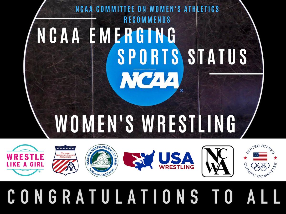 USAWrestling's tweet photo. Wrestling community applauds @NCAA Committee on Women’s Athletics decision recommending women’s wrestling for Emerging Sports Status
@USAWrestling @nwcawrestling @WrstleLikeAGirl @TeamUSA  @NWHOF @ncwa @@NCAAwrestling 

📝: https://t.co/2QveAnXvyc https://t.co/cIKhQKUKgf