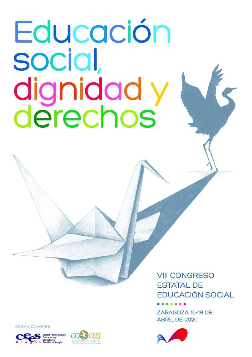 CGCEES's tweet photo. Cartel del VIII Congreso Estatal de #EducaciónSocial que tendrá lugar en Zaragoza del 16 al 18 de Abril de 2020.
#Yaquedamenos para el #congreduso https://t.co/RkWn97nGrK