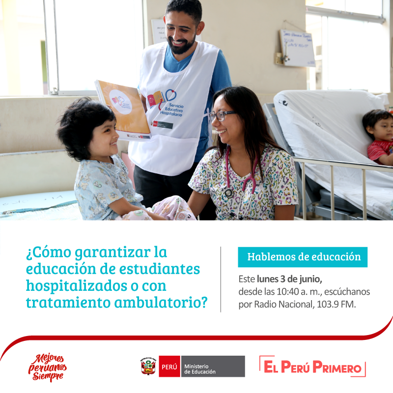 LBEPeru's tweet photo. ¿Cómo garantizar la educación de estudiantes hospitalizados o con tratamiento ambulatorio? Escúchanos desde las 10:40 a. m., por Radio Nacional 103.9 FM. https://t.co/NLzcCtUKM0