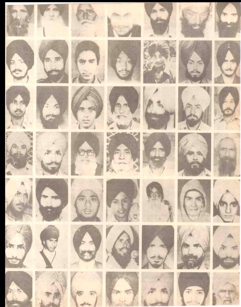 In Surya India (November 1984), the SGPC gave 121 photos, names, and addresses of granthis, sevadars, and pilgrims who were not involved in any fighting but were murdered by the Indian army during Operation Bluestar. (20/n)