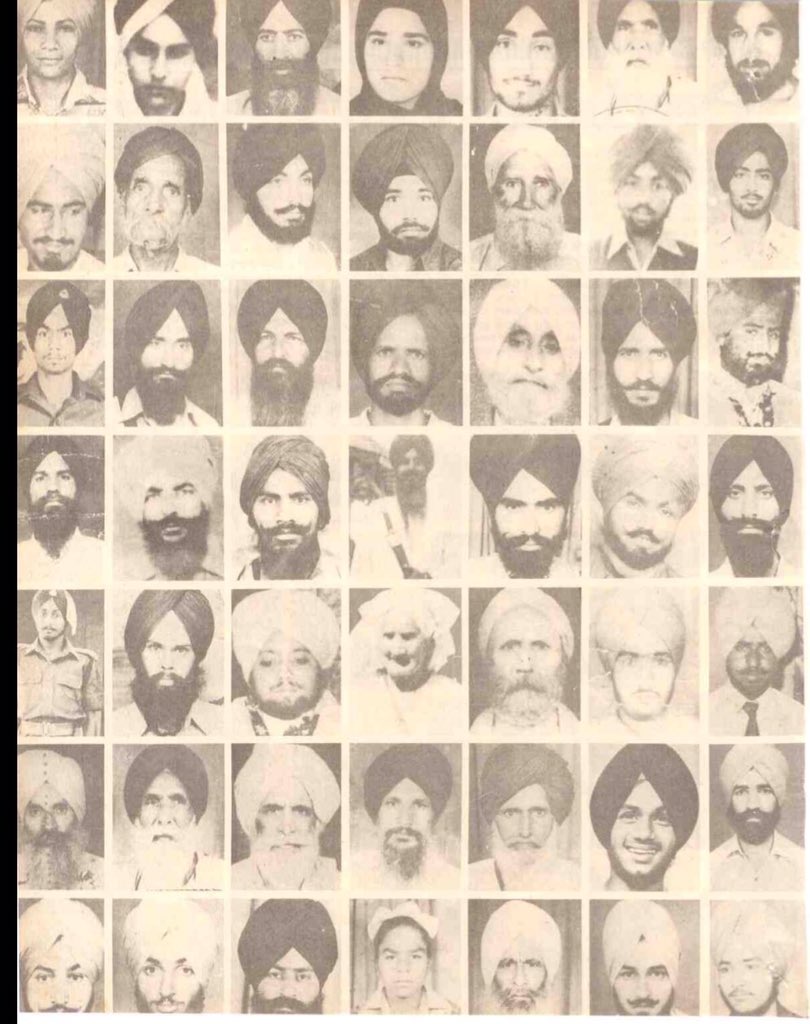 In Surya India (November 1984), the SGPC gave 121 photos, names, and addresses of granthis, sevadars, and pilgrims who were not involved in any fighting but were murdered by the Indian army during Operation Bluestar. (20/n)
