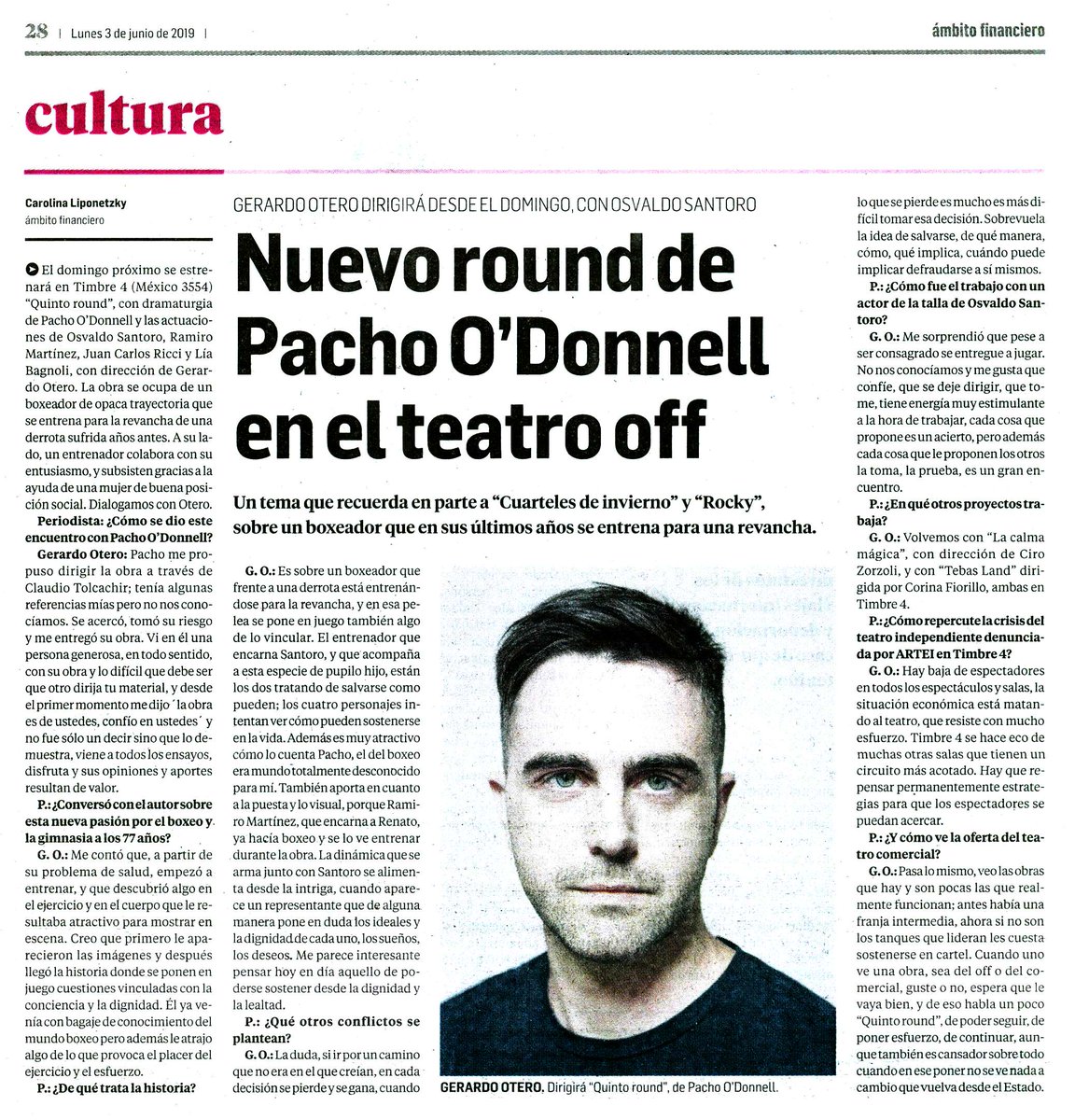 Marisol_Cambre's tweet photo. 💥Estreno💥El próximo domingo 9 de junio, 19 h, se estrena🥊#QuintoRound 🥊con dramaturgia de @pachoodonnell y las actuaciones de @cachosantoro, @raamamartinezz, Juan Carlos Ricci y Lía Bagnoli, bajo la dirección de @geraotero. Hoy @geraotero por @LipoCarolina en @Ambitocom 🔥 https://t.co/XdfvZ1Cuoy