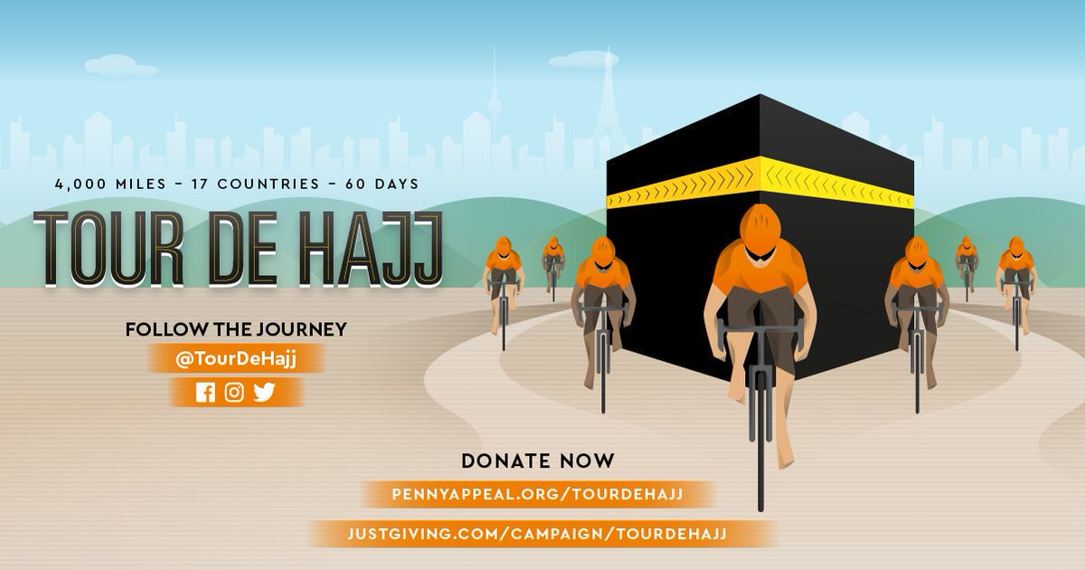 Haroon_Mota's tweet photo. The @TourdeHajj team depart from @elondonmosque after Friday prayers on 7th June. Come show some love &amp; support as we set off!

4000 miles | 17 countries | 60 days

Help us raise £500,000 for @pennyappeal. Donate TODAY &amp; follow our journey https://t.co/t3SPd2Mx4A #TourDeHajj https://t.co/2S6kAVqoUb