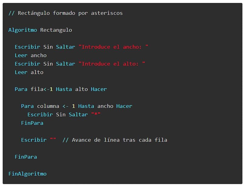 AprendeAprog's tweet photo. #Pseudocódigo 11: Es posible anidar #bucles para recorrer estructuras rectangulares de datos... o para dibujar figuras rectangulares. .. https://t.co/K4tHd8TrOx