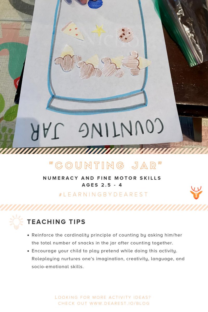 Dearest_Team's tweet image. Cookies, pizza, ice cream, and more! Incorporate your child’s favorite snacks in this “Counting Jar” activity! Check it out here: blog.dearest.io/counting-jar/