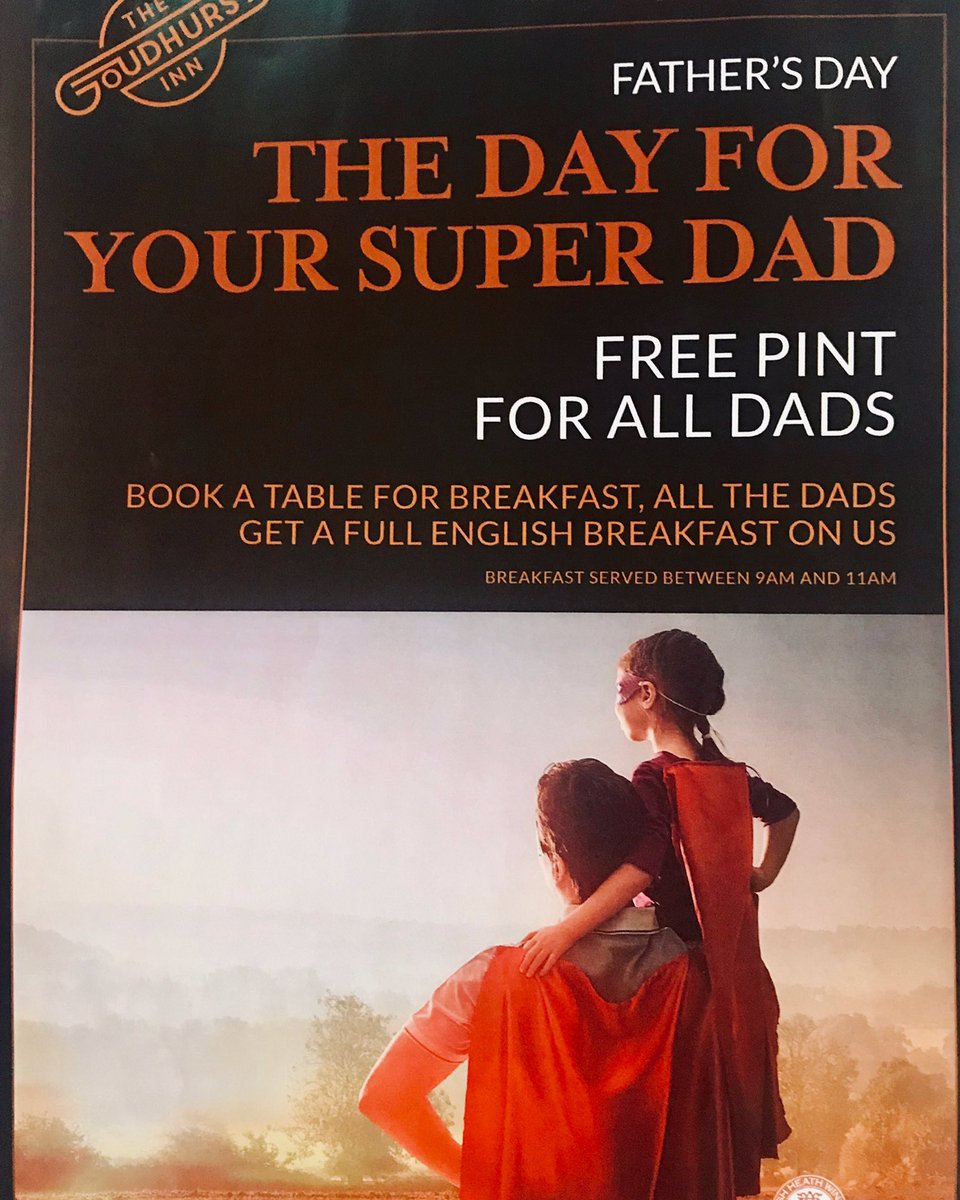 Super Dad!!! Book a table for breakfast with us, all dads get a full English breakfast on us!!! Also 1 free pint for Dads ALL DAY !!!#FathersDay #fullEnglish #freePint #love #dad