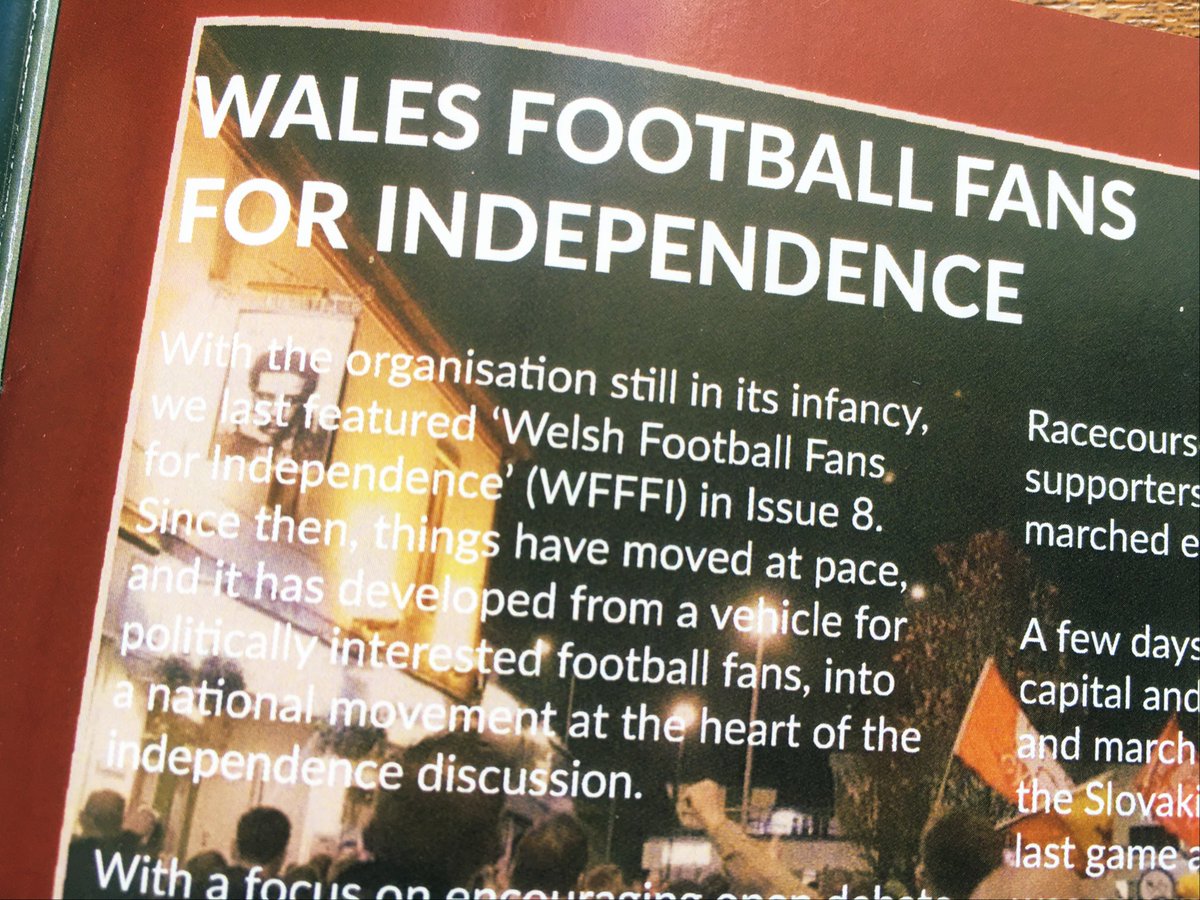 IndyWalesFans's tweet photo. "(Indywalesfans) has developed from a vehicle for politically interested football fans, into a national movement at the heart of the #IndyWales discussion"
Article about the group in latest edition of the superb @IntWales magazine 🏴󠁧󠁢󠁷󠁬󠁳󠁿
#IndependentFootballNation 
 #Annibyniaeth https://t.co/77x7VmNoOp