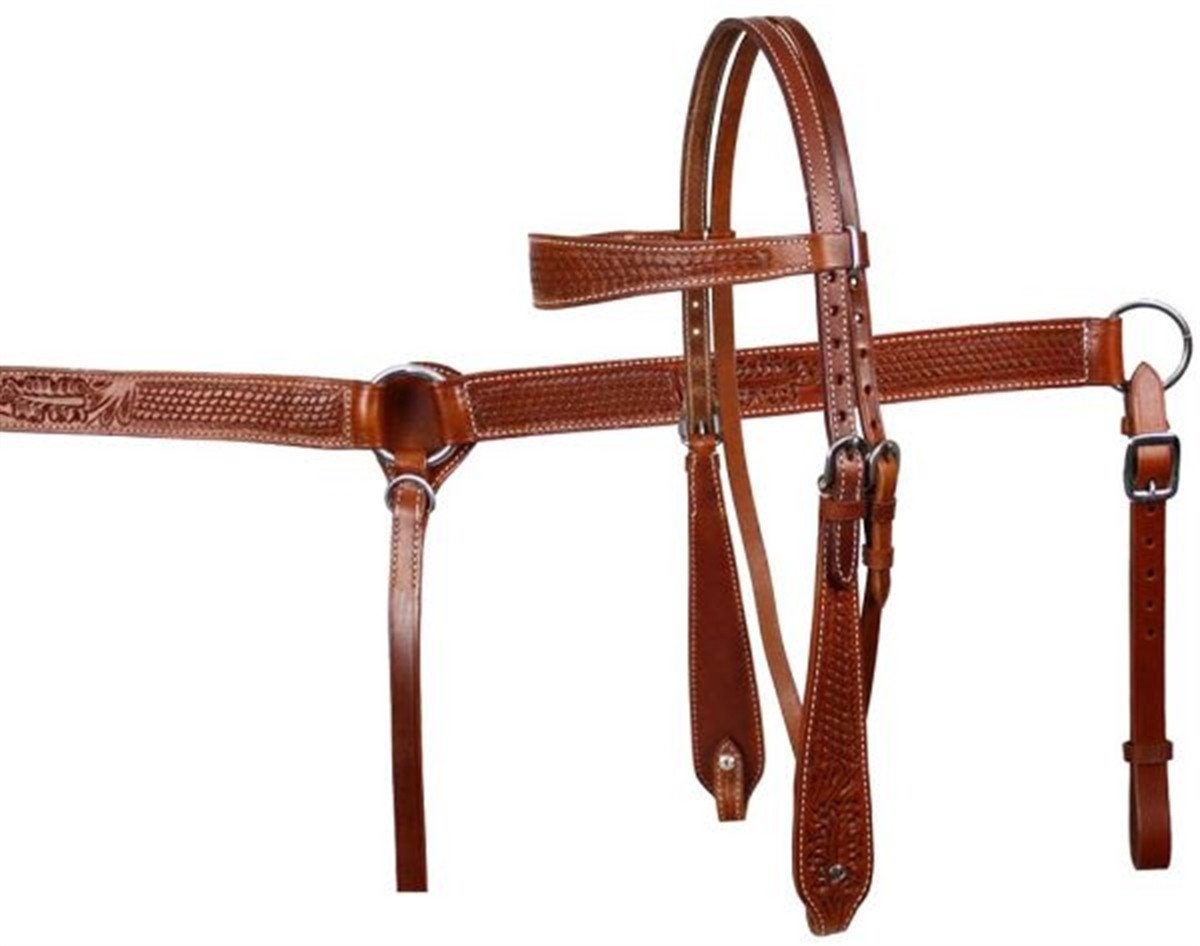 Showman Argentina Cow Leather Browband HEADSTALL w/ Basket Weave Tooling 