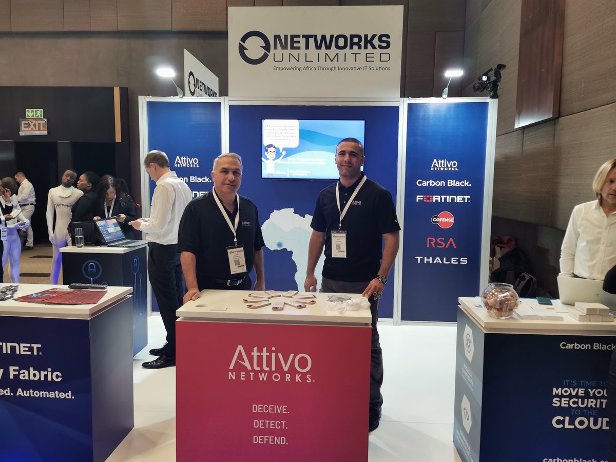 Sim1Treg's tweet image. @NU_Distributor had a great time with @AttivoNetworks at the @ITWeb_Events Security Summit last week. Lots of interest in the super authentic, scalable and cost effective Deception Technology. Exciting times ahead! #ITWebSS2019 #AttivoNetworks #DeceptionTechnology #NUSecurity